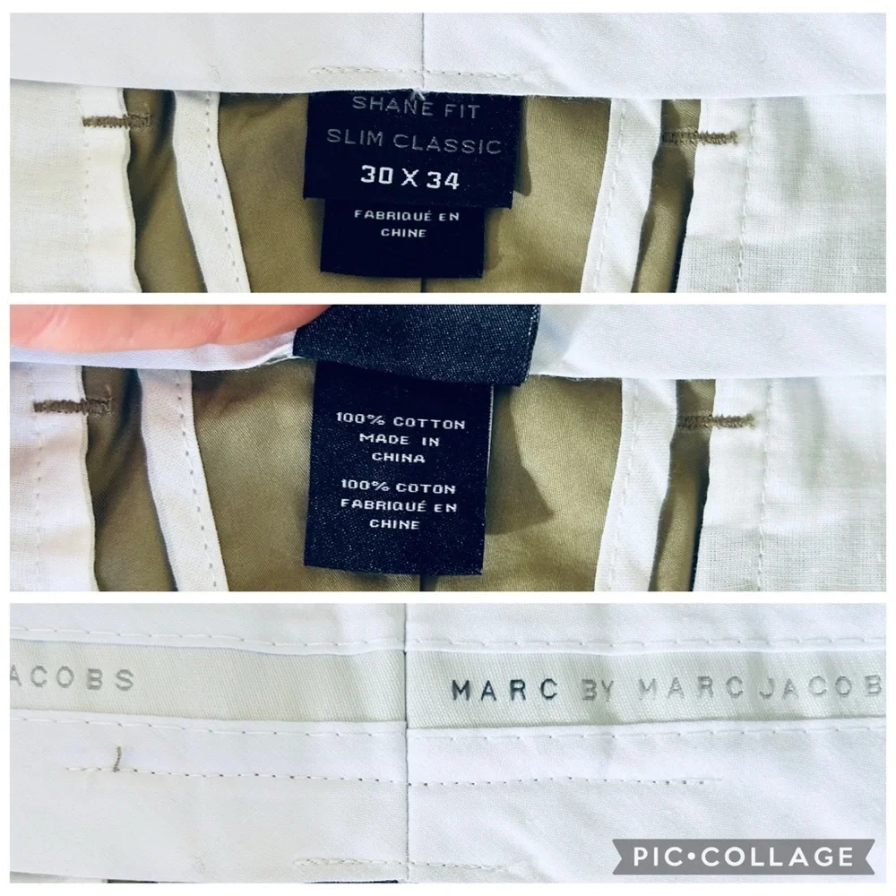 Marc by Marc Jacobs Men's 30x34 Shane Fit Slim Chino Pants Khaki Black Stripe